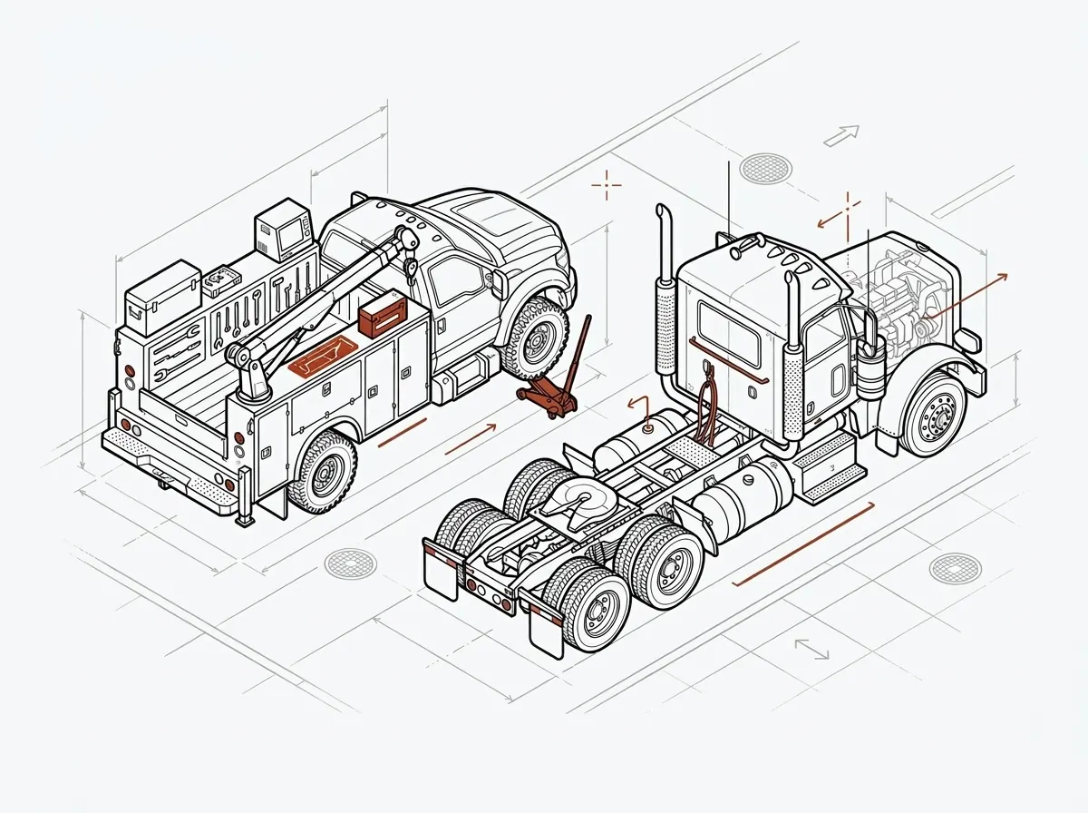 24/7 mobile truck repair unit staged next to a semi truck